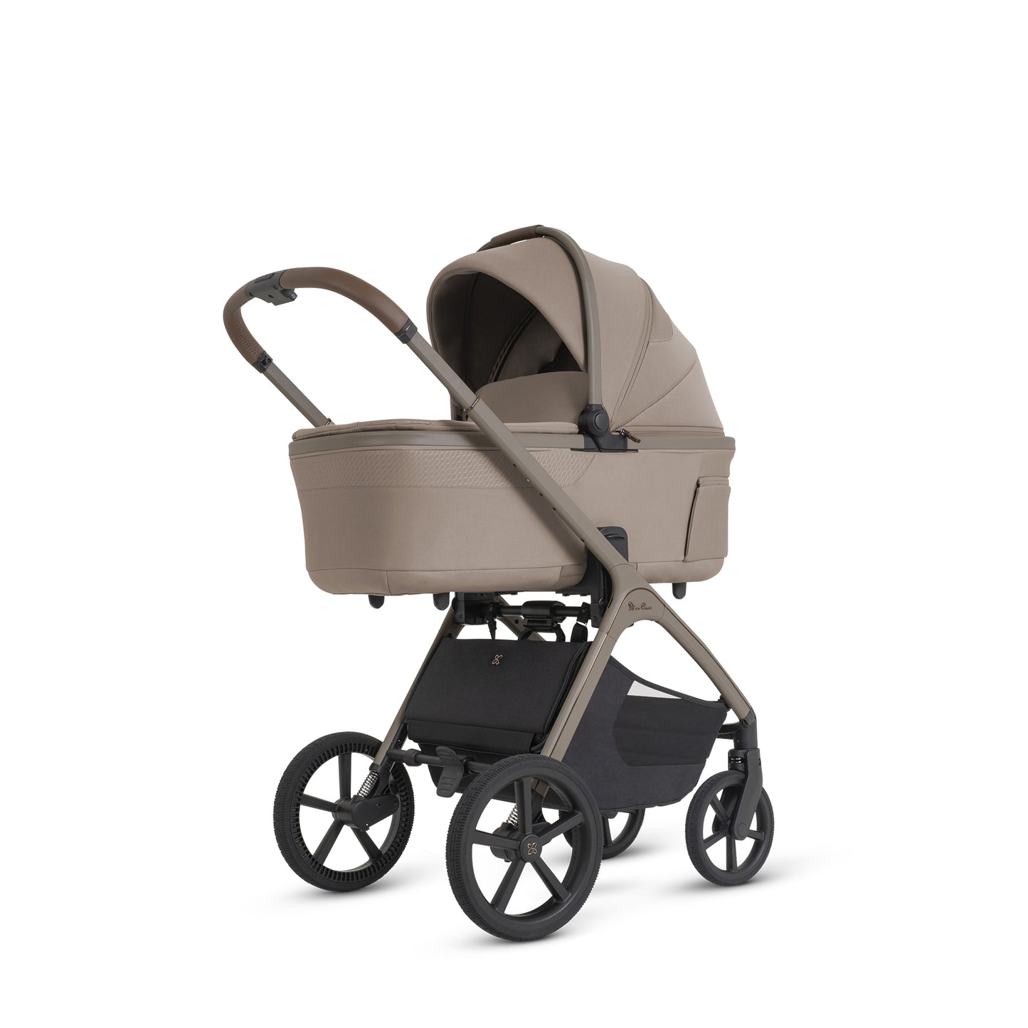 Cove Champagne pram with carrycot on a white background
