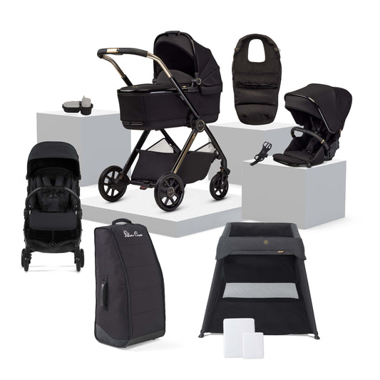 Reef 2 Special Edition Espresso travel bundle featuring Reef pram, Slumber Cot, Jet stroller and pram accessories.